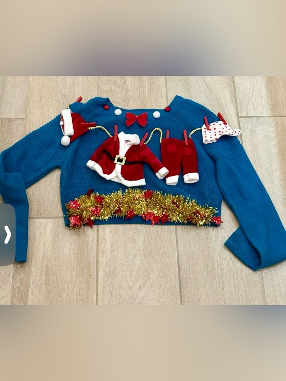 Moved Ugly Christmas Sweater Teal Pom-Pom Women’s Cropped SweaterSZ M